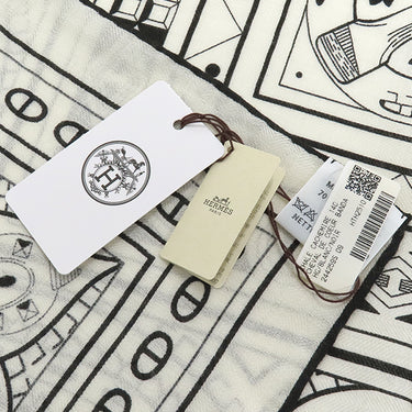 エルメス HERMES カレ140 カレジェアン ホワイト×ブラック カシミヤ シルク ストール 新品 未使用 【シュヴァル ドゥ クール バンダナ】
