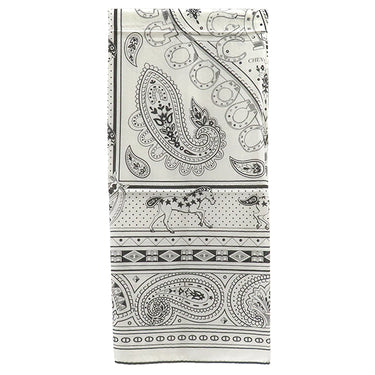 エルメス HERMES カレ140 カレジェアン ホワイト×ブラック カシミヤ シルク ストール 新品 未使用 シュヴァル ドゥ クール バンダナ