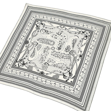 エルメス HERMES カレ140 カレジェアン ホワイト×ブラック カシミヤ シルク ストール 新品 未使用 【 アマゾンの祭典 】
