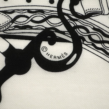 エルメス HERMES カレ140 カレジェアン ホワイト×ブラック カシミヤ シルク ストール 新品 未使用 【 アマゾンの祭典 】
