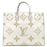 ルイヴィトン LOUIS VUITTON オンザゴーGM M44571 ホワイト×カーキ レザー モノグラムジャイアントキャンバス トートバッグ ゴールド金具 白 緑 ベージュ ショルダー