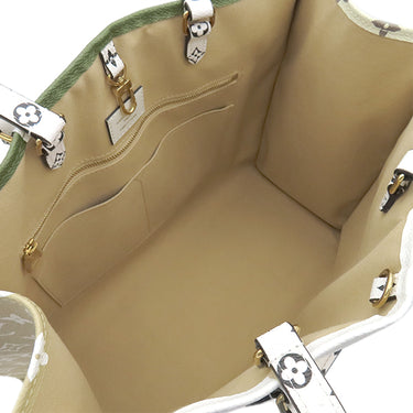 ルイヴィトン LOUIS VUITTON オンザゴーGM M44571 ホワイト×カーキ レザー モノグラムジャイアントキャンバス トートバッグ ゴールド金具 白 緑 ベージュ ショルダー