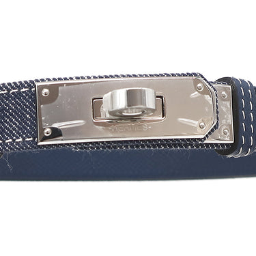 エルメス HERMES ケリー ジーン 18 ブルーインディゴ×ホワイト×ブルーネイビー デニム ヴォーエプソン メタル ベルト シルバー金具 デニム 紺 ターンロック金具 スライド調節