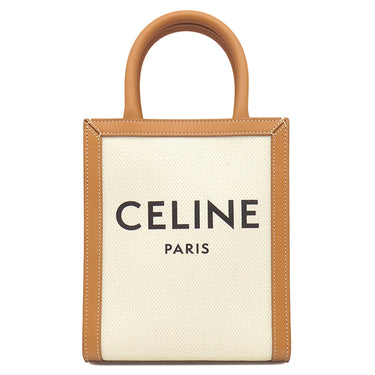 セリーヌ CELINE ミニ バーティカル カバ 193302 ナチュラル×タン キャンバス レザー 2WAYバッグ ゴールド金具 アイボリー 茶 ハンドバッグ ショルダー