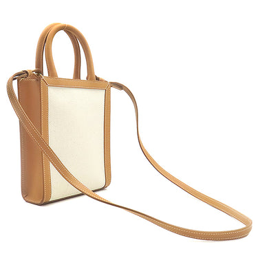 セリーヌ CELINE ミニ バーティカル カバ 193302 ナチュラル×タン キャンバス レザー 2WAYバッグ ゴールド金具 アイボリー 茶 ハンドバッグ ショルダー