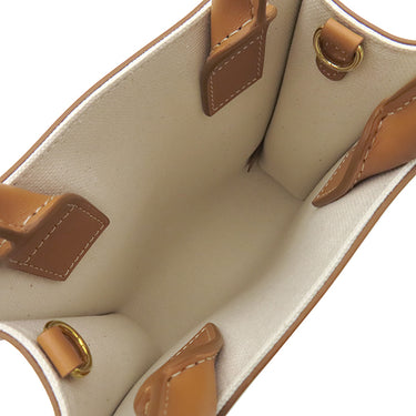 セリーヌ CELINE ミニ バーティカル カバ 193302 ナチュラル×タン キャンバス レザー 2WAYバッグ ゴールド金具 アイボリー 茶 ハンドバッグ ショルダー