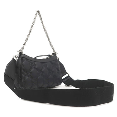グッチ GUCCI GGマトラッセ 735049 ブラック ナイロン レザー ショルダーバッグ シルバー金具 黒 GG ダブルG