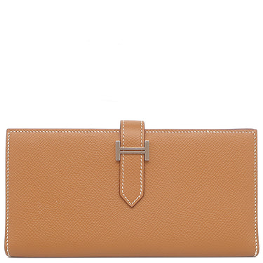 エルメス HERMES ベアンスフレ ゴールド ヴォーエプソン 長財布 シルバー金具 二つ折り財布