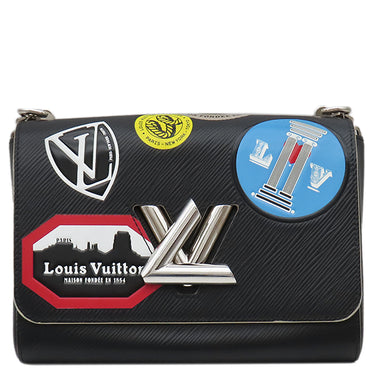 ルイヴィトン LOUIS VUITTON ワールドツアー ツイストMM M52105 ノワール エピレザー ショルダーバッグ シルバー金具 黒 ワッペン風 ステッカーモチーフ