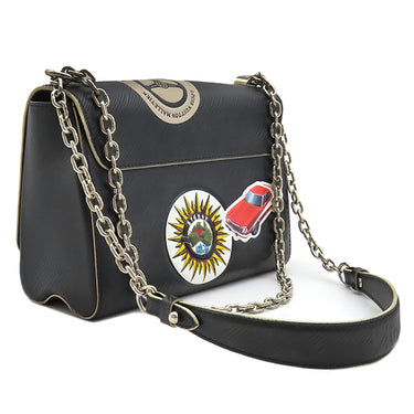 ルイヴィトン LOUIS VUITTON ワールドツアー ツイストMM M52105 ノワール エピレザー ショルダーバッグ シルバー金具 黒 ワッペン風 ステッカーモチーフ