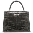エルメス HERMES ケリー25 外縫い グラファイト アリゲーター 2WAYバッグ シルバー金具