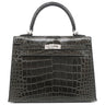 エルメス HERMES ケリー25 外縫い グラファイト アリゲーター 2WAYバッグ シルバー金具