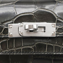 エルメス HERMES ケリー25 外縫い グラファイト アリゲーター 2WAYバッグ シルバー金具