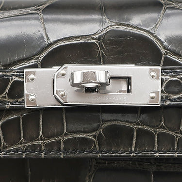 エルメス HERMES ケリー25 外縫い グラファイト アリゲーター 2WAYバッグ シルバー金具