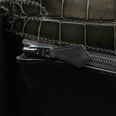 エルメス HERMES ケリー25 外縫い グラファイト アリゲーター 2WAYバッグ シルバー金具