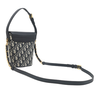クリスチャン・ディオール Christian Dior アンバー ミニ バケットバッグ ネイビー系 コットン レザー 2WAYバッグ ゴールド金具 ショルダー オブリーク