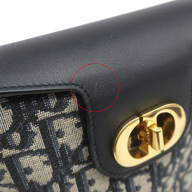 クリスチャン・ディオール Christian Dior アンバー ミニ バケットバッグ ネイビー系 コットン レザー 2WAYバッグ ゴールド金具 ショルダー オブリーク