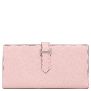 エルメス HERMES ベアンスフレ ローズサクラ シェーブル 長財布 シルバー金具 二つ折り財布