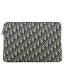 クリスチャン・ディオール Christian Dior オブリーク ジャカード ポーチ ネイビー系 レザー ジャガード セカンドバッグ シルバー金具 クラッチ 紺