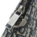 クリスチャン・ディオール Christian Dior オブリーク ジャカード ポーチ ネイビー系 レザー ジャガード セカンドバッグ シルバー金具 クラッチ 紺