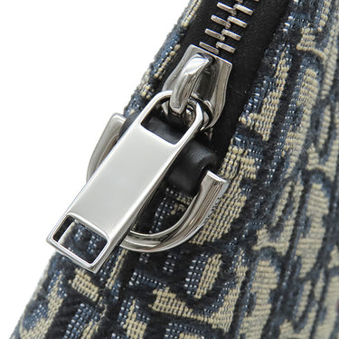 クリスチャン・ディオール Christian Dior オブリーク ジャカード ポーチ ネイビー系 レザー ジャガード セカンドバッグ シルバー金具 クラッチ 紺