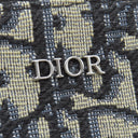 クリスチャン・ディオール Christian Dior オブリーク ジャカード ポーチ ネイビー系 レザー ジャガード セカンドバッグ シルバー金具 クラッチ 紺