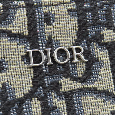 クリスチャン・ディオール Christian Dior オブリーク ジャカード ポーチ ネイビー系 レザー ジャガード セカンドバッグ シルバー金具 クラッチ 紺