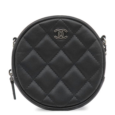 シャネル CHANEL マトラッセ ラウンド チェーン ショルダー ブラック ラムスキン ショルダーバッグ シルバー金具 黒 ココマーク