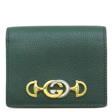グッチ GUCCI ズゥミ ミニ チェーンウォレット 570660 グリーン レザー 二つ折り財布 ゴールド金具 コンパクト 緑