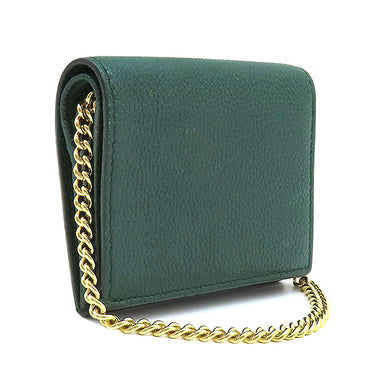 グッチ GUCCI ズゥミ ミニ チェーンウォレット 570660 グリーン レザー 二つ折り財布 ゴールド金具 コンパクト 緑