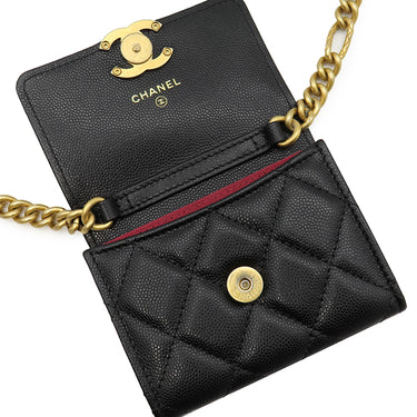 シャネル CHANEL マトラッセ ミニ チェーンクラッチ ブラック レザー キャビアスキン チェーンウォレット ゴールド金具 チェーンショルダー 黒