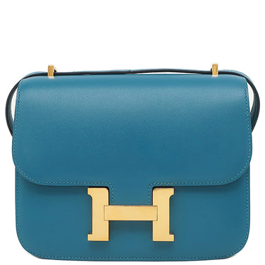 エルメス HERMES コンスタンス3 ミニ ブルーイズミール レザー タデラクト ショルダーバッグ ゴールド金具 青