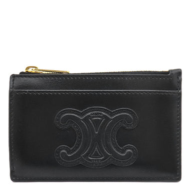 セリーヌ CELINE ジップ付きカードホルダー キュイル トリオンフ ブラック カーフ シャイニーカーフスキン カードケース ゴールド金具 黒 コインケース フラグメントケース