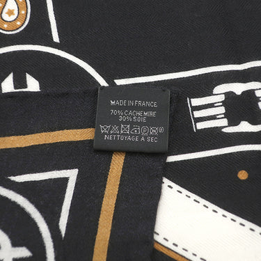 エルメス HERMES カレ140 カレジェアン ブラック×ノアゼット×ゴールド カシミヤ シルク ストール 【LA PROMENADE DU MATIN/朝の散歩】
