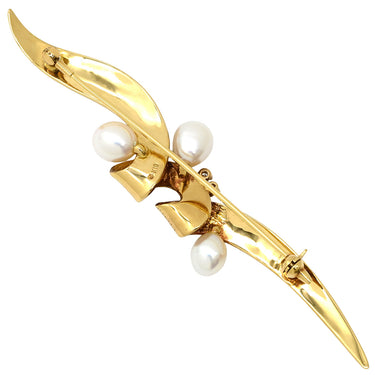 ミキモト MIKIMOTO パール ダイヤブローチ イエローゴールド K18YG ダイヤモンド ブローチ MIKIMOTO Au750 18K 18金 淡水パール 真珠 テクスチャ 葉彫り