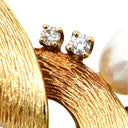 ミキモト MIKIMOTO パール ダイヤブローチ イエローゴールド K18YG ダイヤモンド ブローチ MIKIMOTO Au750 18K 18金 淡水パール 真珠 テクスチャ 葉彫り