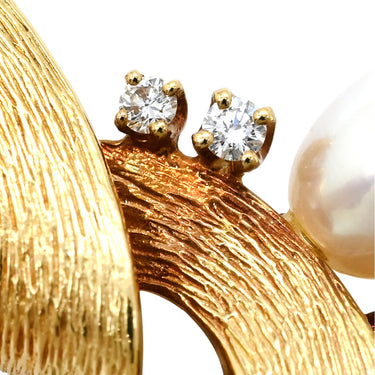 ミキモト MIKIMOTO パール ダイヤブローチ イエローゴールド K18YG ダイヤモンド ブローチ MIKIMOTO Au750 18K 18金 淡水パール 真珠 テクスチャ 葉彫り