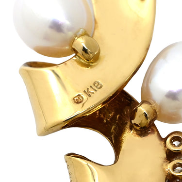ミキモト MIKIMOTO パール ダイヤブローチ イエローゴールド K18YG ダイヤモンド ブローチ MIKIMOTO Au750 18K 18金 淡水パール 真珠 テクスチャ 葉彫り