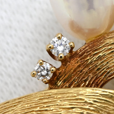 ミキモト MIKIMOTO パール ダイヤブローチ イエローゴールド K18YG ダイヤモンド ブローチ MIKIMOTO Au750 18K 18金 淡水パール 真珠 テクスチャ 葉彫り