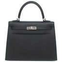 エルメス HERMES ケリー25 外縫い ブラック ヴォーエプソン 2WAYバッグ シルバー金具 黒