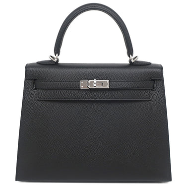 エルメス HERMES ケリー25 外縫い ブラック ヴォーエプソン 2WAYバッグ シルバー金具 黒