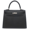 エルメス HERMES ケリー25 外縫い ブラック ヴォーエプソン 2WAYバッグ シルバー金具 黒