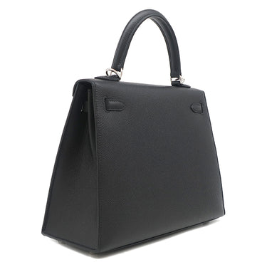 エルメス HERMES ケリー25 外縫い ブラック ヴォーエプソン 2WAYバッグ シルバー金具 黒