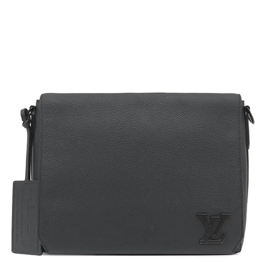 ルイヴィトン LOUIS VUITTON テイクオフ メッセンジャー M57080 ブラック グレインレザー ショルダーバッグ ブラック金具 黒 斜め掛け イニシャル入り
