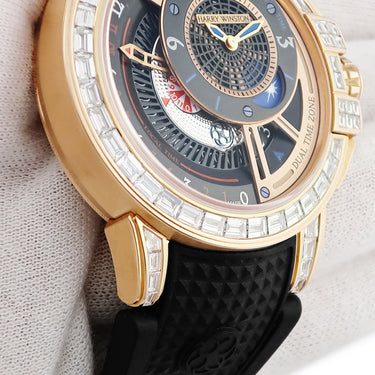 腕時計 ハリーウィンストン Harry Winston オーシャン デュアルタイム OCEATZ44RR011 自動巻き メンズ OH済 K18RG無垢 ダイヤ 黒 ラウンド