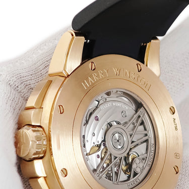 腕時計 ハリーウィンストン Harry Winston オーシャン デュアルタイム OCEATZ44RR011 自動巻き メンズ OH済 K18RG無垢 ダイヤ 黒 ラウンド