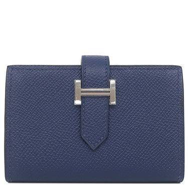 エルメス HERMES ベアンミニ ブルーネイビー ヴォーエプソン 二つ折り財布 シルバー金具 紺 コンパクト