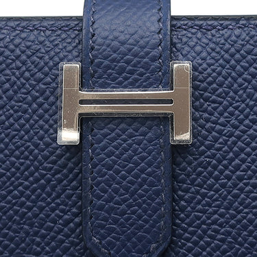 エルメス HERMES ベアンミニ ブルーネイビー ヴォーエプソン 二つ折り財布 シルバー金具 紺 コンパクト