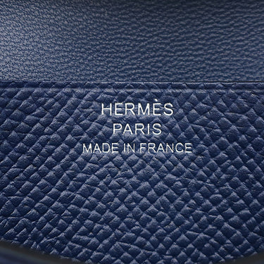 エルメス HERMES ベアンミニ ブルーネイビー ヴォーエプソン 二つ折り財布 シルバー金具 紺 コンパクト