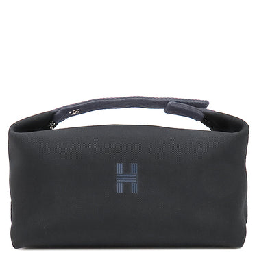 エルメス HERMES ブリッド ア ブラック GM ブラック×ブルーニュイ コットン ポリアミド ポーチ シルバー金具 黒 紺 バニティ